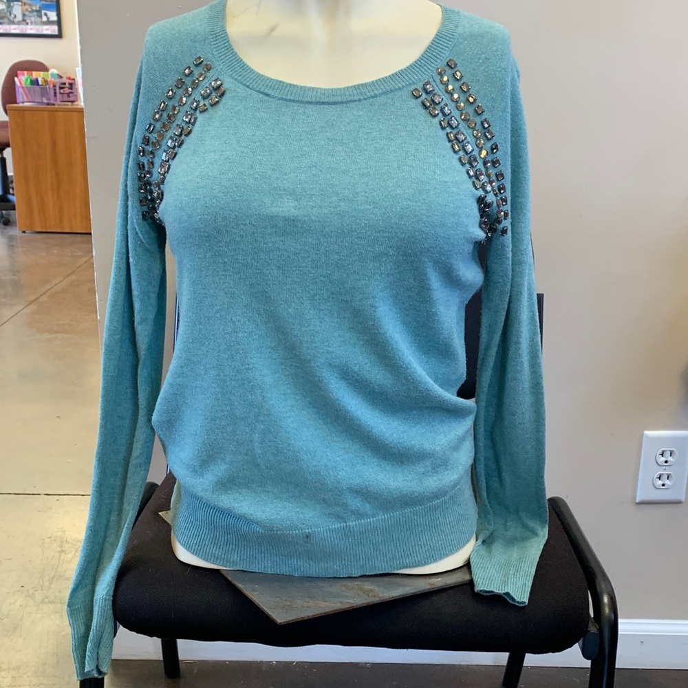 Merona Blue Embellished Crew Neck Sweater